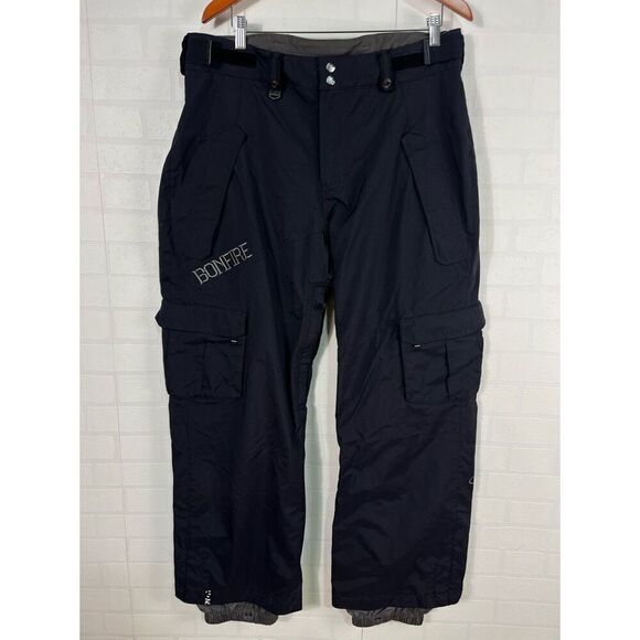 Bonfire Mens Snowboarding Pants Size L Black Cargo Zip Pockets - Picture 1 of 16